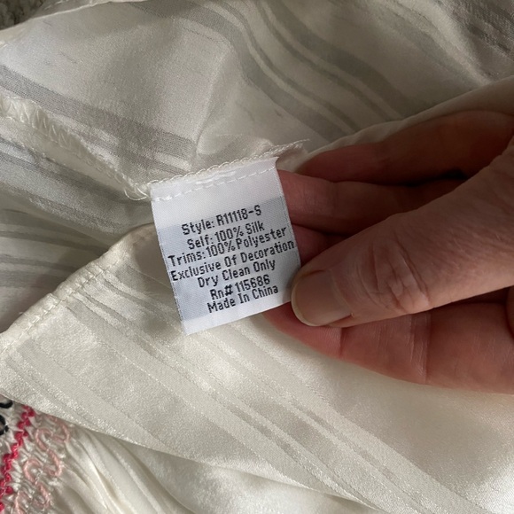 Johnny Was Silk Smock Peasant White Embroidered Blouse size Small - Picture 2 of 7